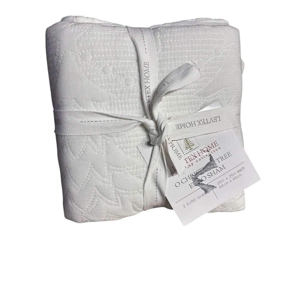 Levtex "O Christmas Tree Euro Sham" Classic White Quilted Tree Design 2 GIFT NEW